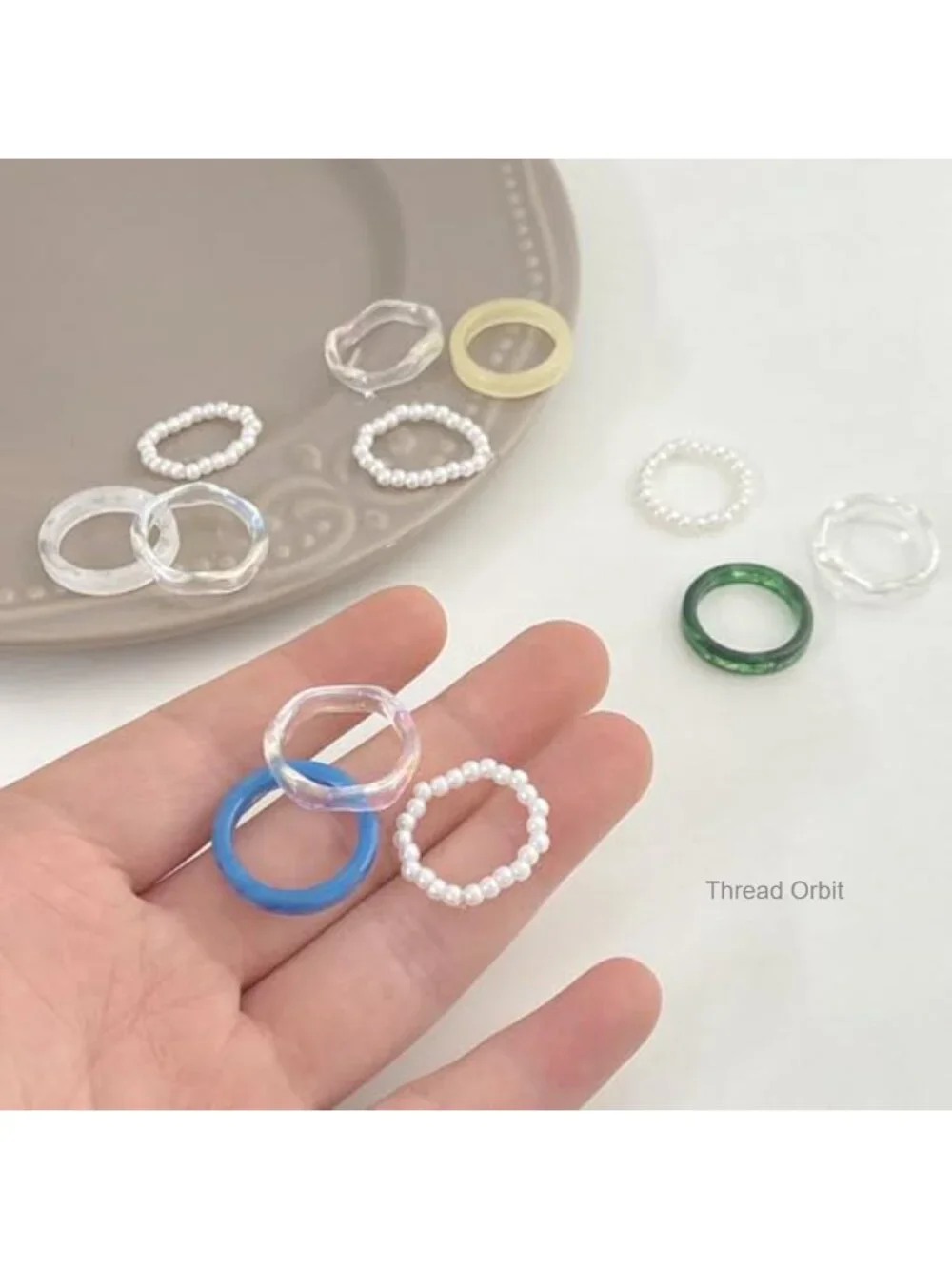Stackable Acrylic & Pearl Ring Set - 3 Piece Minimalist Vintage Rings